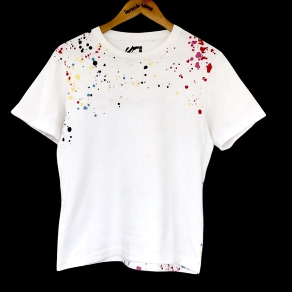 UT x Futura Multicolor Paint Splatter White Short Sleeve Cotton Tee Shirt Sz S - Picture 1 of 11